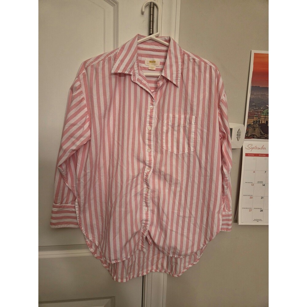 Maeve Pink and White Striped Button Down Shirt Size XS